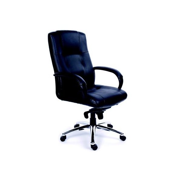 Főnöki szék, hintamechanikával, fekete bőrborítás, króm lábkereszt, MaYAH "Enterprise"