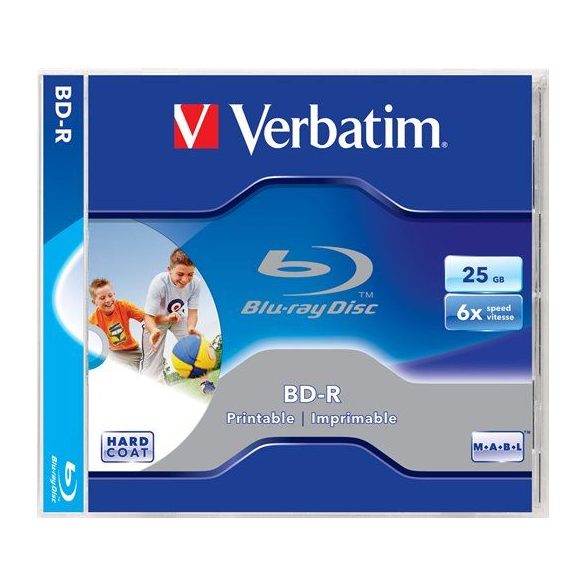 BD-R BluRay lemez, SL, nyomtatható, 25GB, 6x, normál tok, VERBATIM