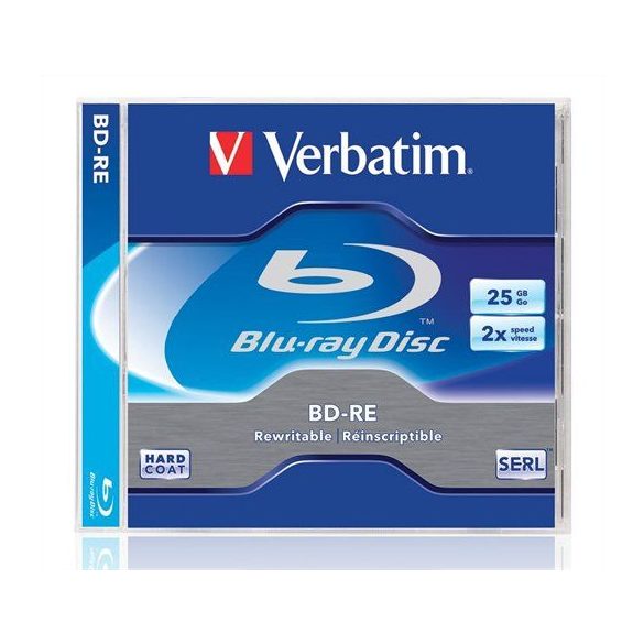 BD-RE BluRay lemez, újraírható, 25GB, 1-2x, normál tok, VERBATIM