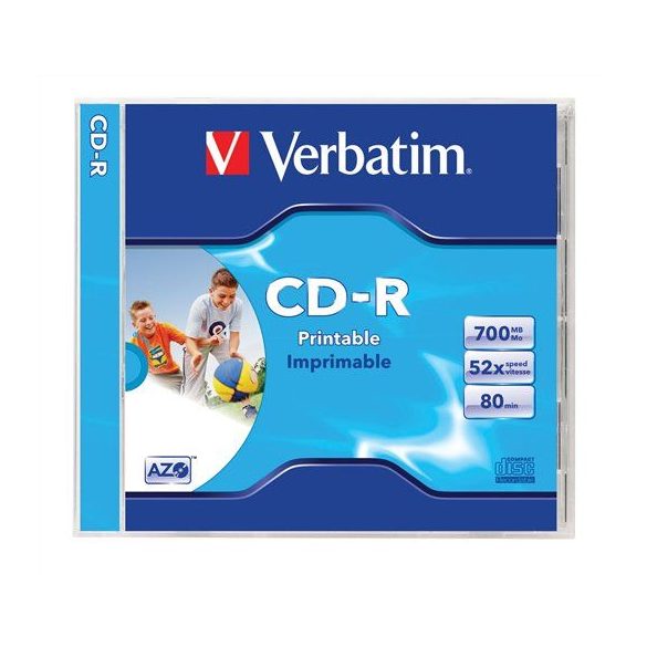 CD-R lemez, nyomtatható, matt, ID, 700MB, 52x, normál tok, VERBATIM