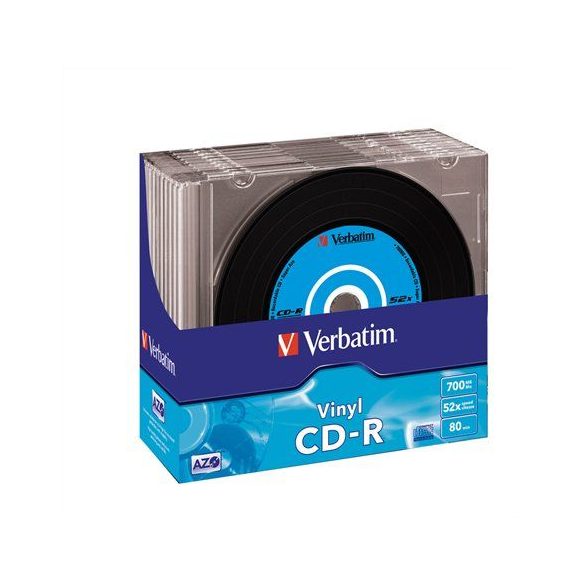 CD-R lemez, bakelit lemez-szerű felület, AZO, 700MB, 52x, vékony tok, VERBATIM "Vinyl"