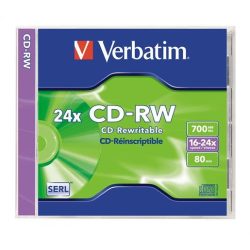   CD-RW lemez, újraírható, 700MB, 8-10x, normál tok, VERBATIM
