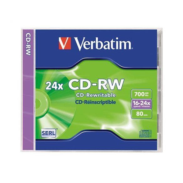 CD-RW lemez, újraírható, 700MB, 8-10x, normál tok, VERBATIM