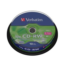 CD-RW lemez, újraírható, 700MB, 8-10x, hengeren VERBATIM