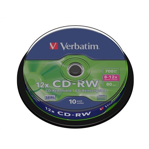 CD-RW lemez, újraírható, 700MB, 8-10x, hengeren VERBATIM