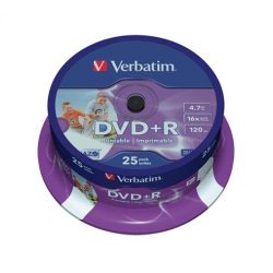   DVD+R lemez, nyomtatható, matt, ID, 4,7GB, 16x, hengeren, VERBATIM