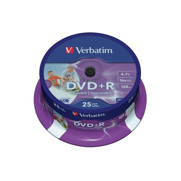 DVD+R lemez, nyomtatható, matt, ID, 4,7GB, 16x, hengeren, VERBATIM