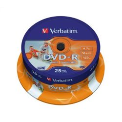   DVD-R lemez, nyomtatható, matt, ID, 4,7GB, 16x, hengeren, VERBATIM