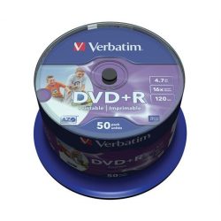   DVD+R lemez, nyomtatható, matt, ID, 4,7GB, 16x, hengeren, VERBATIM