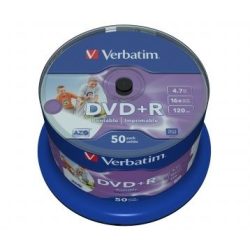   DVD+R lemez, nyomtatható, matt, no-ID, 4,7GB, 16x, hengeren, VERBATIM
