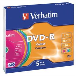   DVD-R lemez, színes felület, AZO, 4,7GB, 16x, vékony tok, VERBATIM