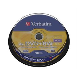 DVD+RW lemez, újraírható, 4,7GB, 4x, hengeren, VERBATIM