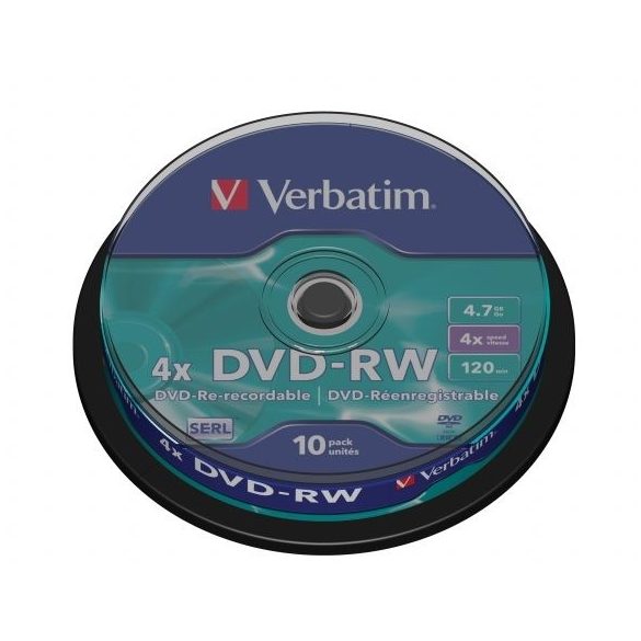 DVD-RW lemez, újraírható, 4,7GB, 4x, hengeren, VERBATIM