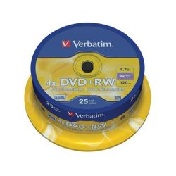 DVD+RW lemez, újraírható, 4,7GB, 4x, hengeren, VERBATIM
