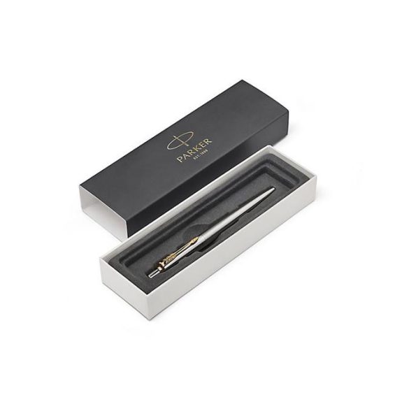 Golyóstoll, 0,7 mm, nyomógombos, arany színű klip, rozsdam. acél tolltest, PARKER "Royal Jotter", kék