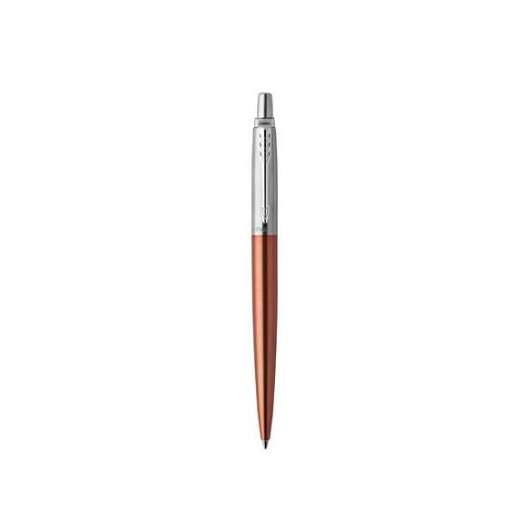 Golyóstoll, 0,7 mm, ezüst színű klip, Chelsea narancssárga tolltest, PARKER "Royal Jotter", kék