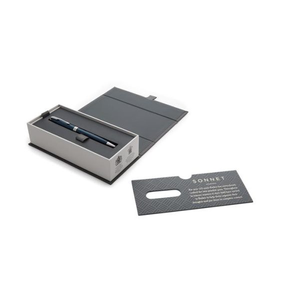 Golyóstoll, 1 mm, rotációs, kék tolltest, ezüst klip, PARKER "Royal Sonnet", kék