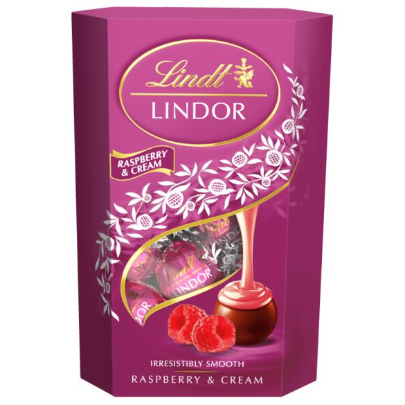 Lindt Lindor tejcsokoládé praliné lágyan olvadó málnás-tejszínes töltelékkel 200 g