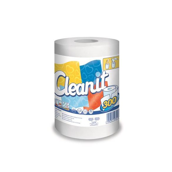 Törlőkendő, tekercses, univerzális, 2 rétegű, LUCART "CLEANIT 300", fehér