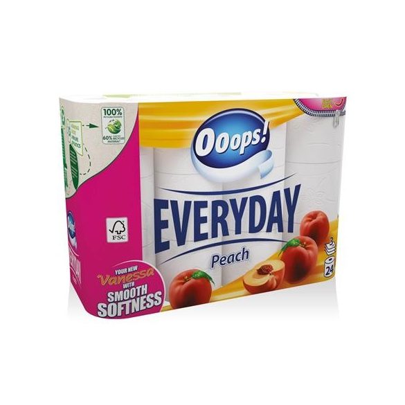Toalettpapír, 3 rétegű, kistekercses, 24 tekercs, OOOPS "Everyday" (Vanessa)