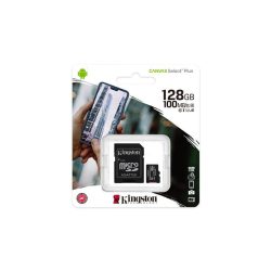   Memóriakártya, microSDXC, 128GB, CL10/UHS-I/U1/V10/A1, adapter, KINGSTON "Canvas Select Plus"