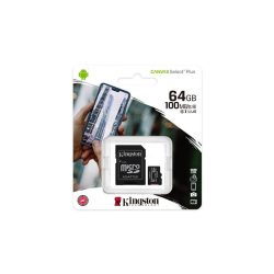   Memóriakártya, microSDXC,64GB, CL10/UHS-I/U1/V10/A1, adapter, KINGSTON "Canvas Select Plus"