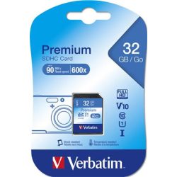   Memóriakártya, SDHC, 32GB, CL10/U1, 90/10 MB/s, VERBATIM "Premium"