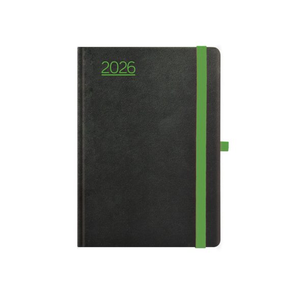 Naptár, tervező, A5, heti, TOPTIMER, "Nero", fekete-zöld