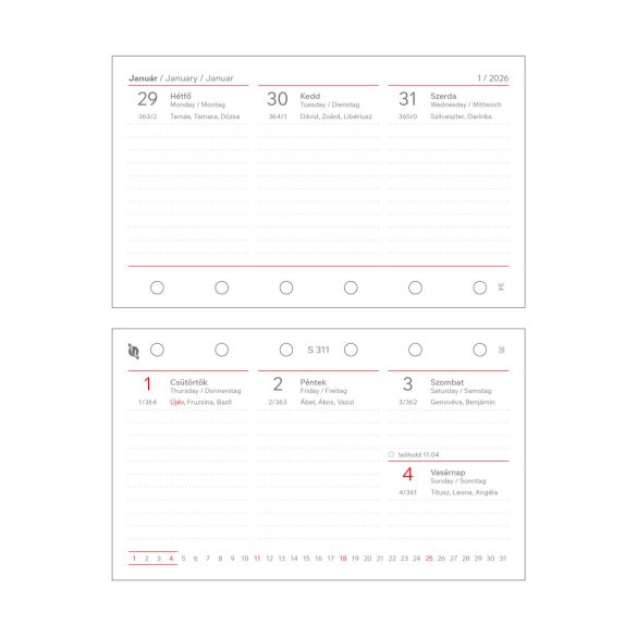 Kalendárium betét, tervező, heti, "S", SATURNUS, fehér 2026