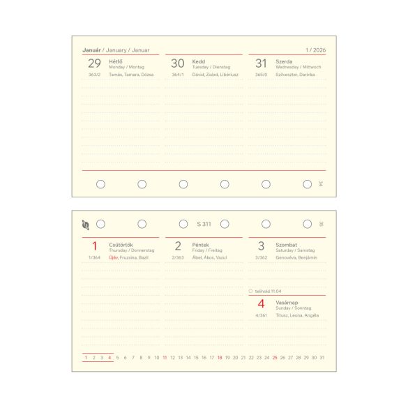 Kalendárium betét, tervező, heti, "S", SATURNUS, chamois 2026