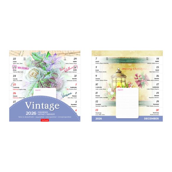Naptár, fali, mágneses, kétheti, TOPTIMER, vintage