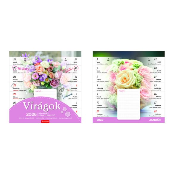 Naptár, fali, mágneses, kétheti, TOPTIMER, virágok