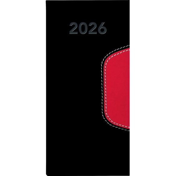 Zsebnaptár, fekvő elrendezésű, DAYLINER, "Memphis", fekete-piros