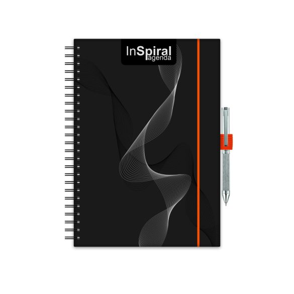 Naptár, tervező, A5, heti, DAYLINER, "InSpiral", fekete-narancs