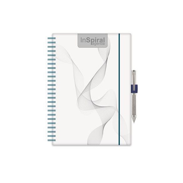 Naptár, tervező, A5, heti, DAYLINER, "InSpiral", fehér-kék