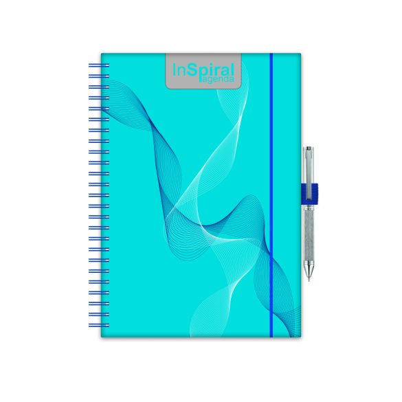 Naptár, tervező, A5, heti, DAYLINER, "InSpiral", kék-kék