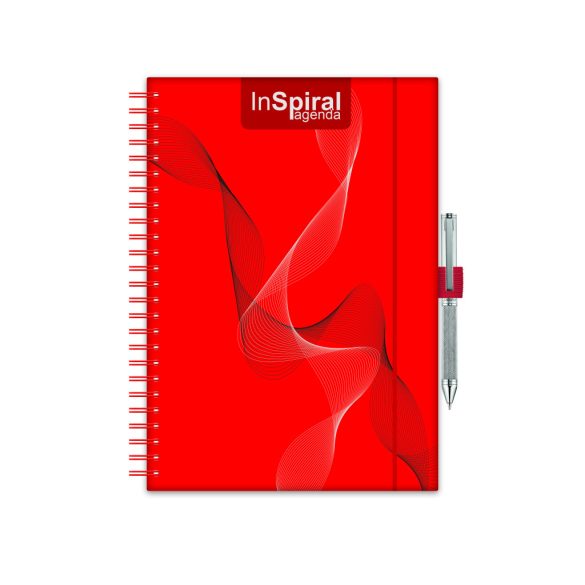 Naptár, tervező, A5, heti, DAYLINER, "InSpiral", piros-piros