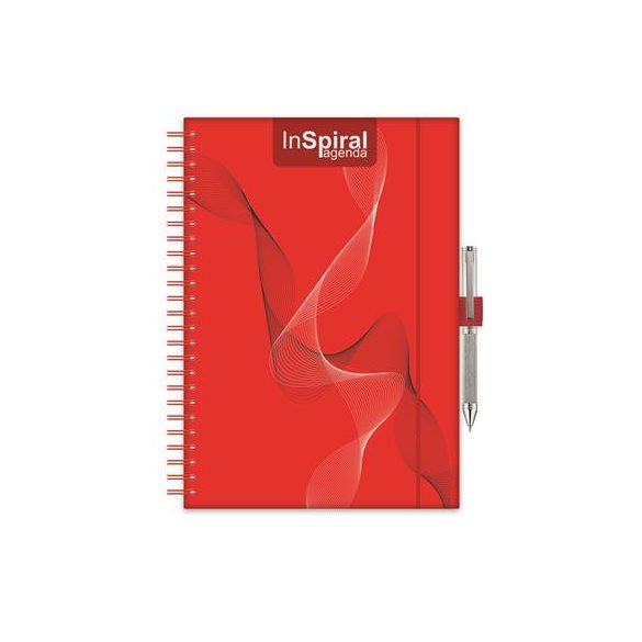 Naptár, tervező, A5, heti, DAYLINER, "InSpiral", piros-piros