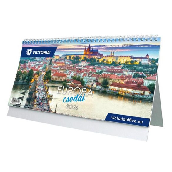 Naptár, asztali, álló, VICTORIA OFFICE "Európa Csodái" (2026 évi)