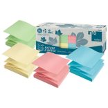 Jegyzettömb öntapadó, Info Notes 75x75mm, "Z" 12x100lap, újrahasznosított 5644-88 pastell mix, kék, zöld, rózsaszín, sárga