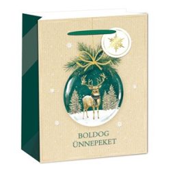   Dísztasak matt 18x23 cm Boldog ünnepeket felirattal szarvasos