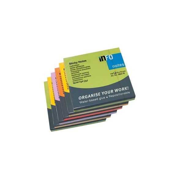 Öntapadós jegyzettömb Info Notes 75x75 mm 100 lapos Spring élénk színek vegyes 6 db/csomag
