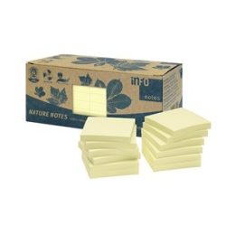   Öntapadós jegyzettömb Info Notes 75x75 mm 100 lapos sárga környezetbarát 12 tömb/doboz