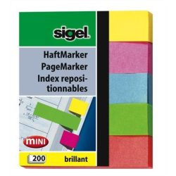   Jelölőcímke, papír, 5x40 lap, 12x50 mm, SIGEL "Brillant", vegyes szín
