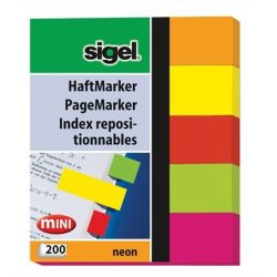   Jelölőcímke, papír, 5x40 lap, 12x50 mm, SIGEL "Neon Mini", vegyes szín