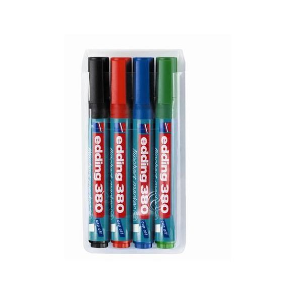 Tábla- és flipchart marker készlet, 1,5-3 mm, kúpos, EDDING "380", 4 különböző szín