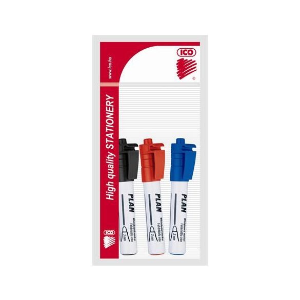 Tábla- és flipchart marker készlet, 1-3 mm, kúpos, ICO "Plan", 3 különböző szín