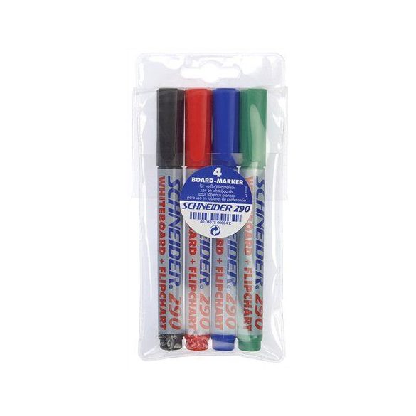 Tábla- és flipchart marker készlet, 1-3 mm, kúpos, SCHNEIDER "Maxx 290", 4 különböző szín