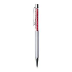   Golyóstoll, krémfehér, felül siam piros SWAROVSKI® kristályokkal töltve, 14 cm, ART CRYSTELLA®