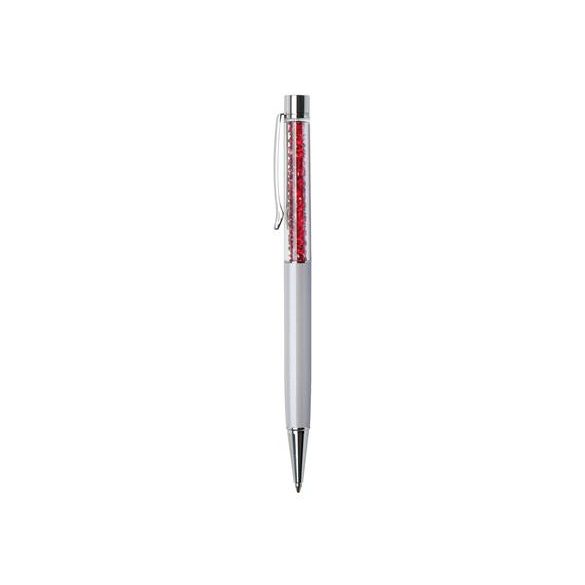 Golyóstoll, krémfehér, felül siam piros SWAROVSKI® kristályokkal töltve, 14 cm, ART CRYSTELLA®